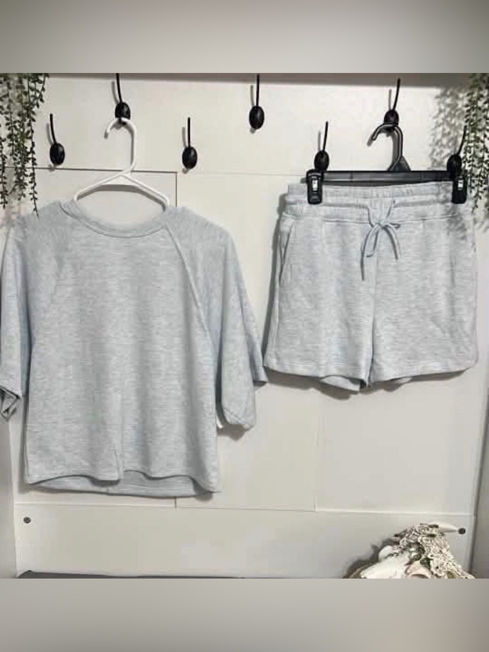 Danskin Light Heather Gray Short Sleeve Pajama Top & Drawstring Shorts Set